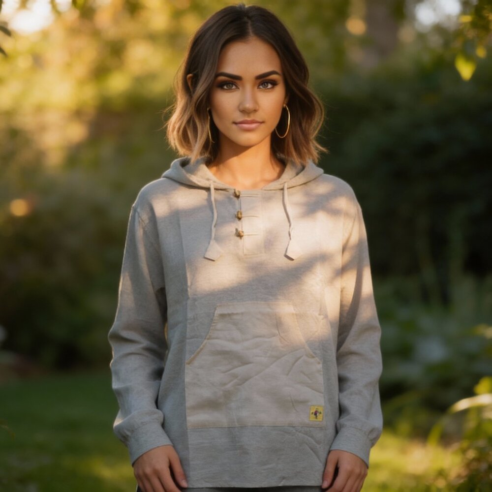 Cotton Baja Hoodie With Pocket - Solid (Gray)